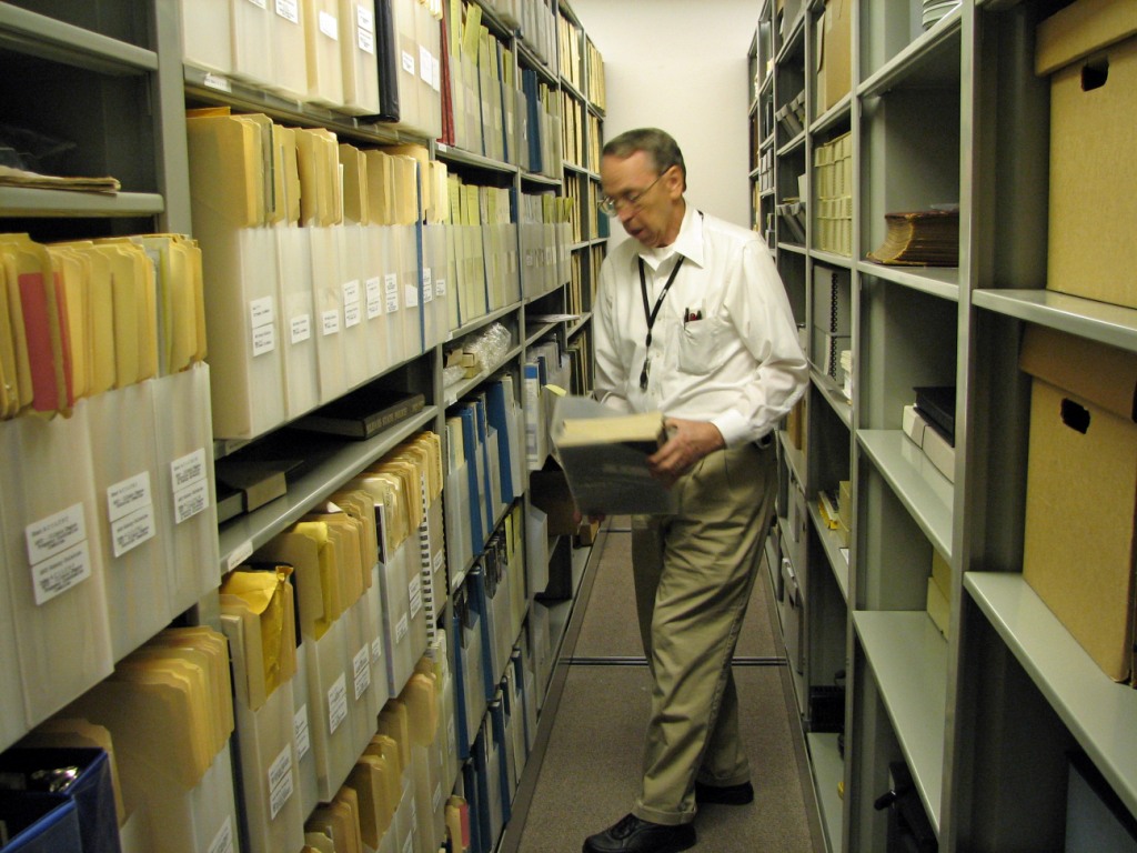 David Swan looking up materials from the shelves at the Collection - Oct 2005 
